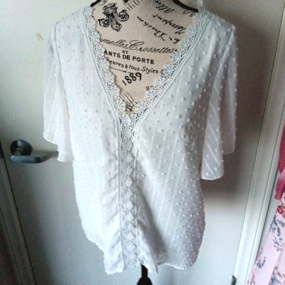 Express Flowy Lace Neckline Fully-lined Top - Picture 1 of 2